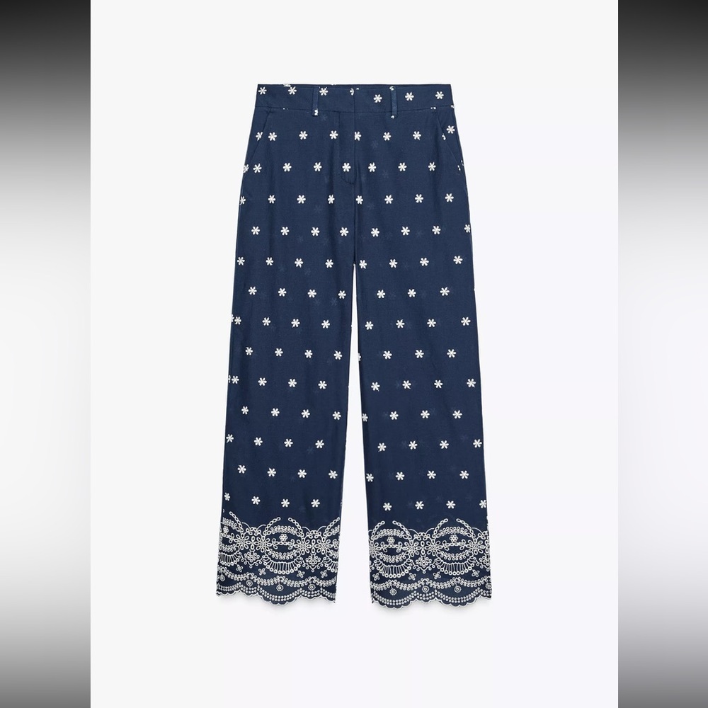 Embroidered Culottes Floral Print Pants